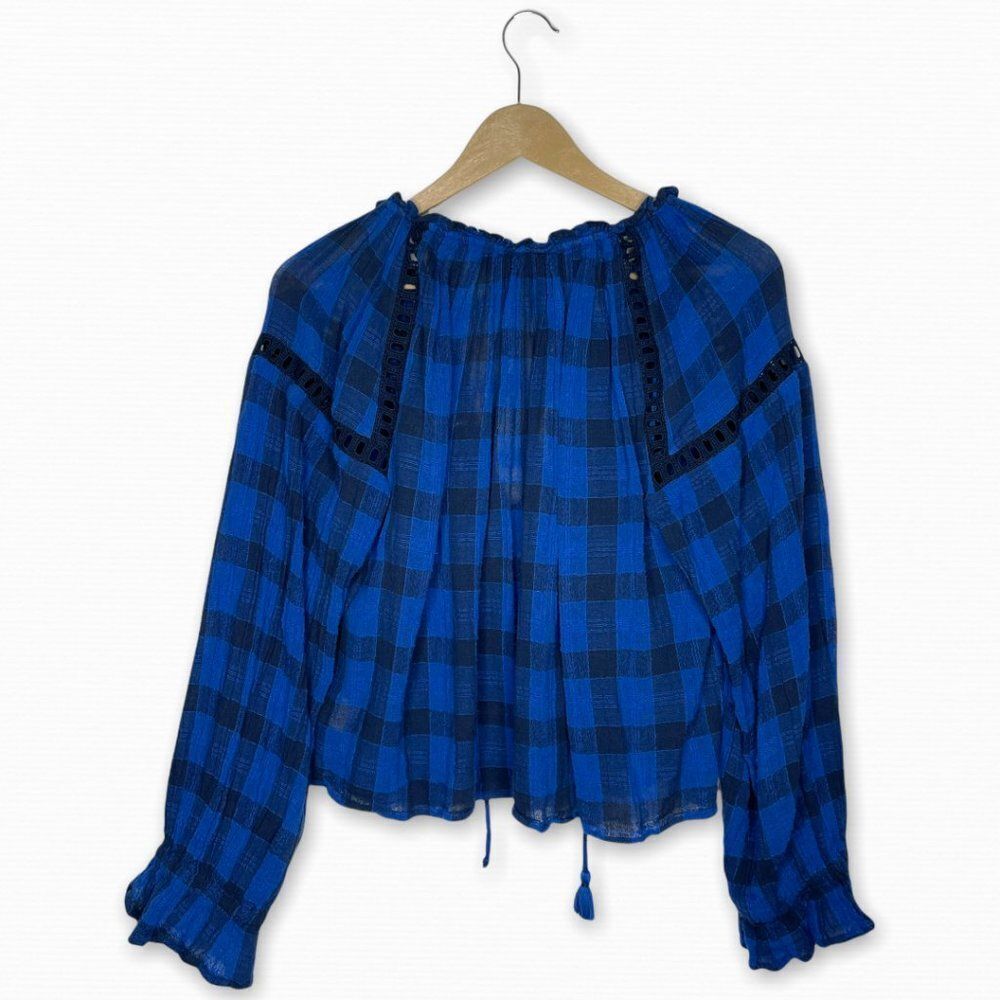 FREE PEOPLE Honey Grove Blue Plaid Top - Picture 8 of 10